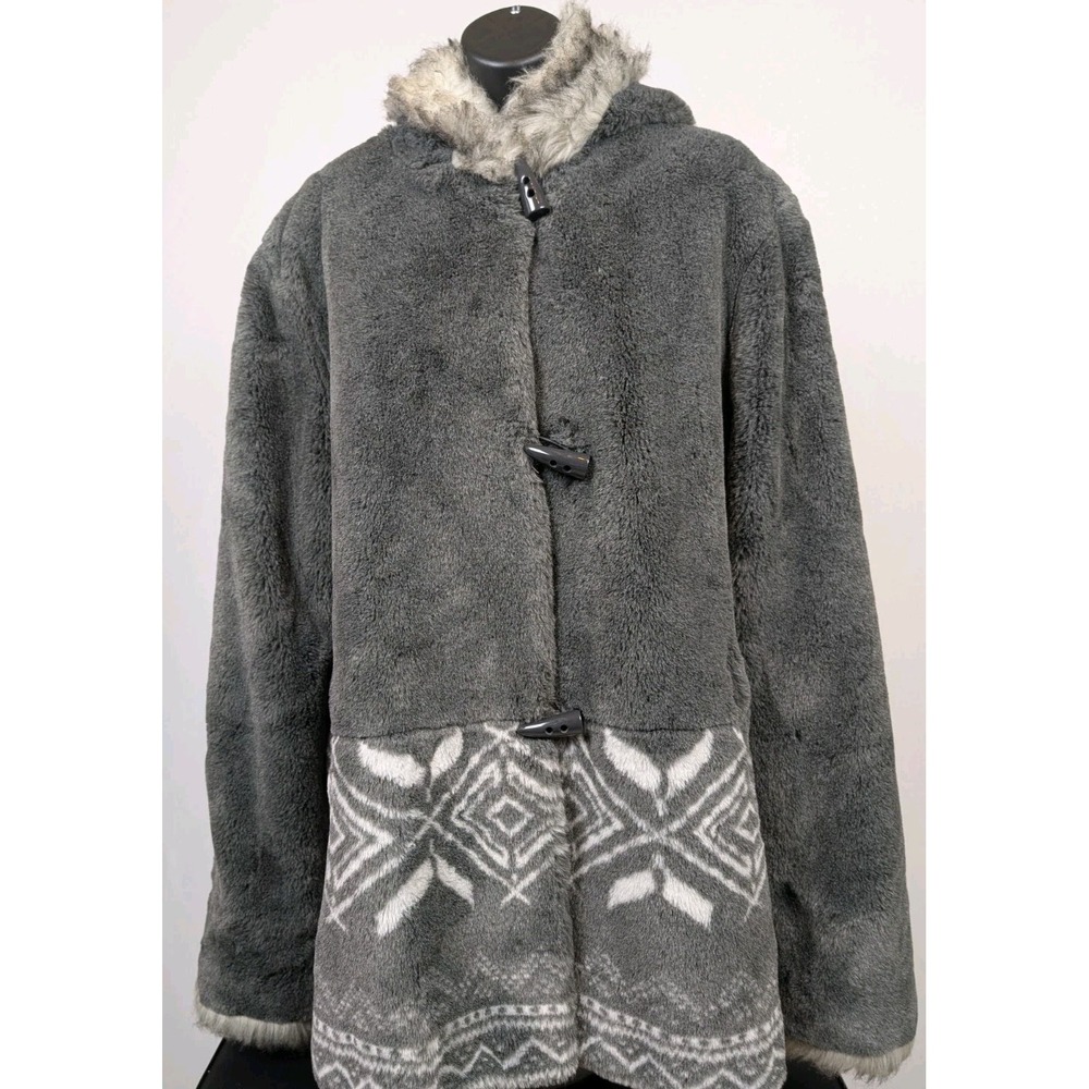 Vintage Hannah by Mar Lo White/Gray Faux Fur Hooded Coat Women Size XL
